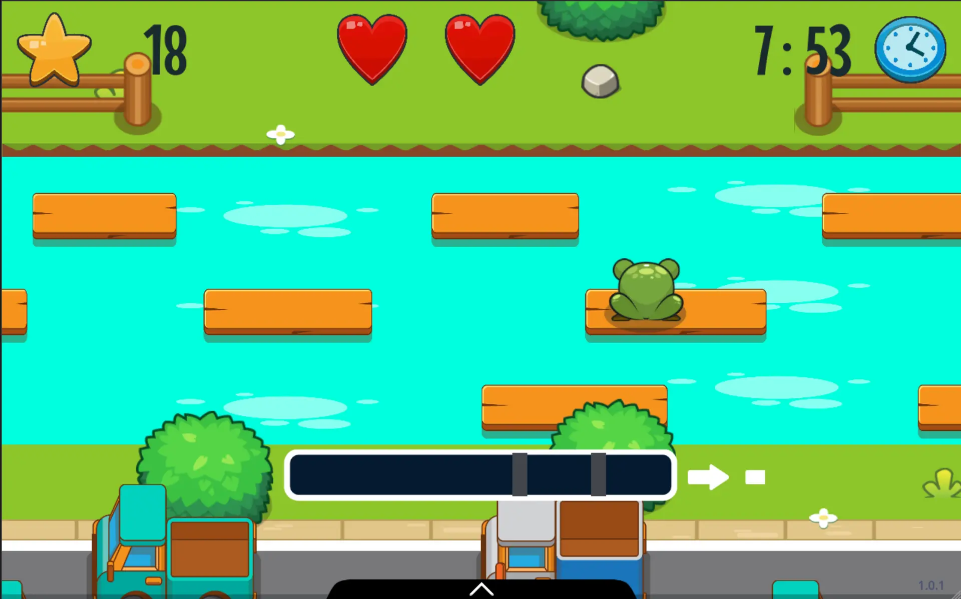 Road Toad — żabka na platformach w rzece